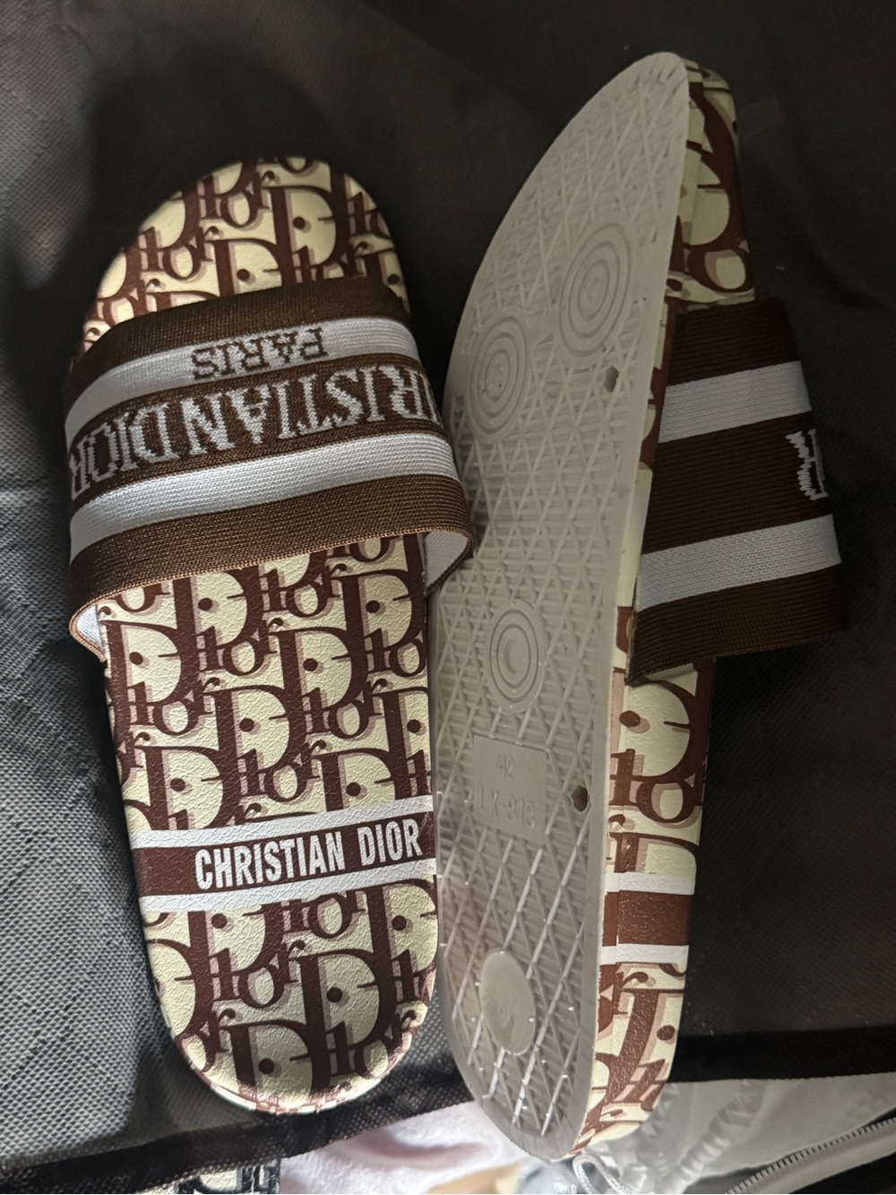 Brown Monogram Slide Sandals